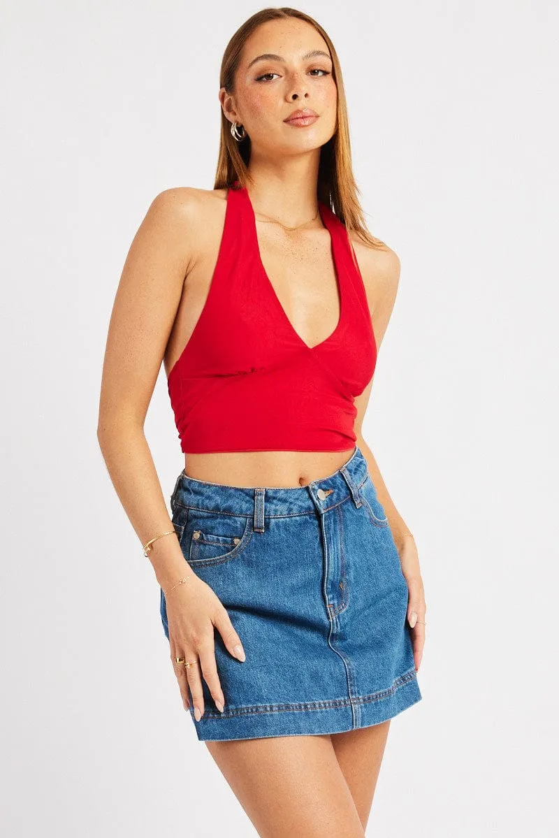Red Halter Neck Top Tie Back Mesh sold by Ally Fashion product image thumbnail 3