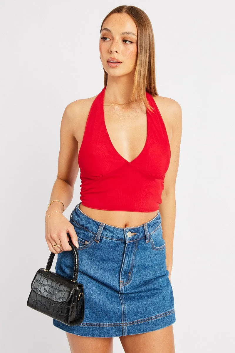 Red Halter Neck Top Tie Back Mesh sold by Ally Fashion