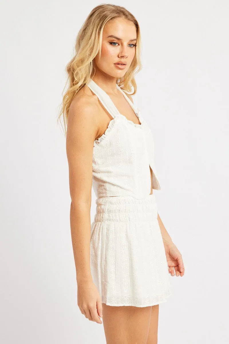 White Halter Crop Top Sleeveless Eyelet sold by Ally Fashion product image thumbnail 4
