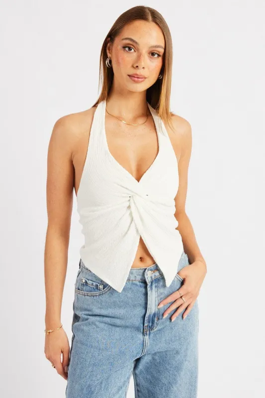 White Halter Neck Top Textured sold by Ally Fashion