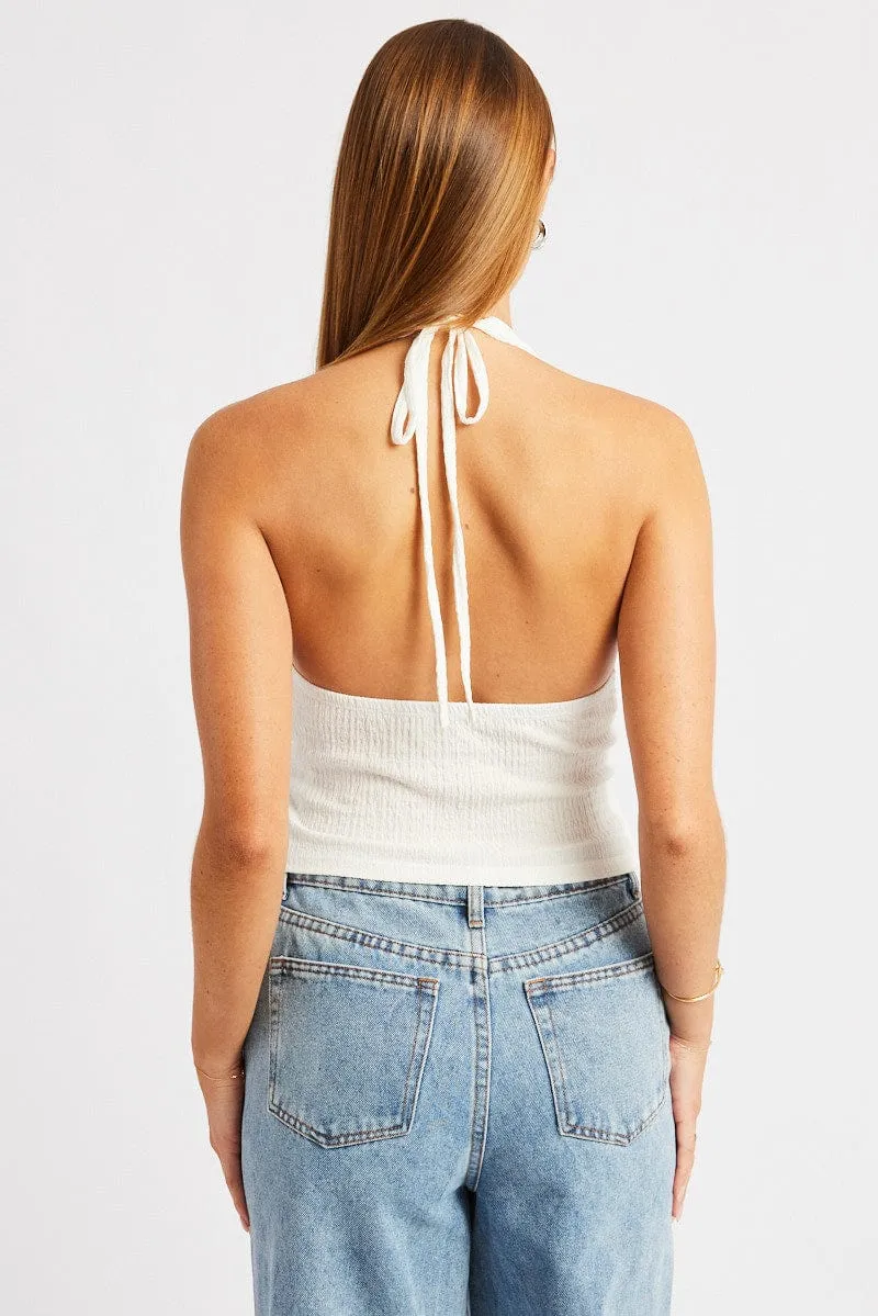 White Halter Neck Top Textured sold by Ally Fashion product image thumbnail 5