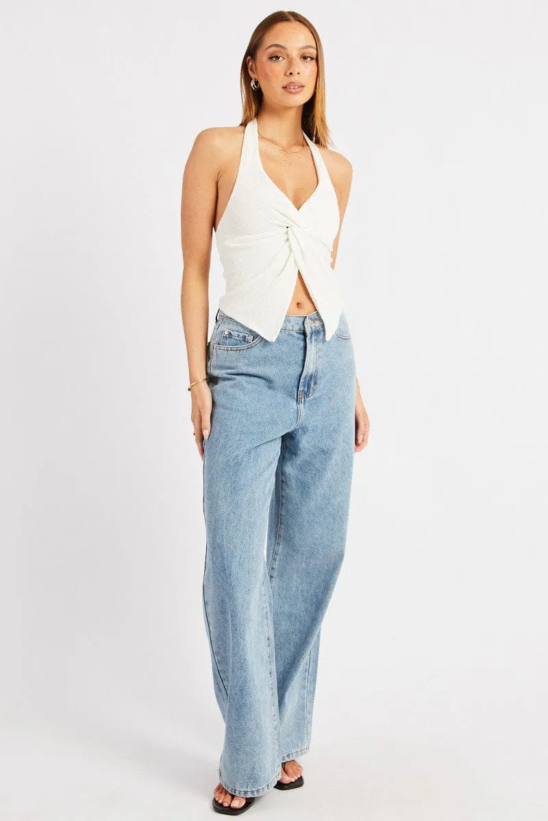 White Halter Neck Top Textured sold by Ally Fashion product image thumbnail 2