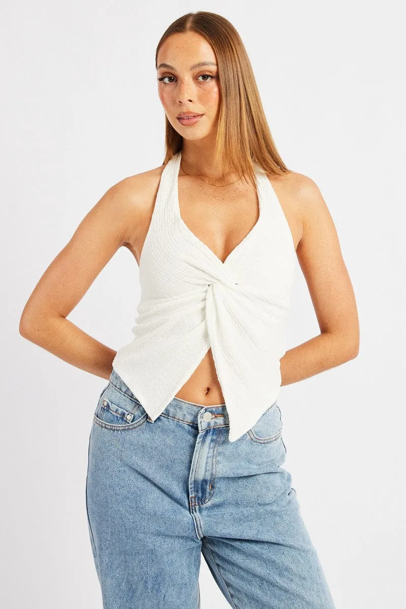 White Halter Neck Top Textured sold by Ally Fashion product image thumbnail 3