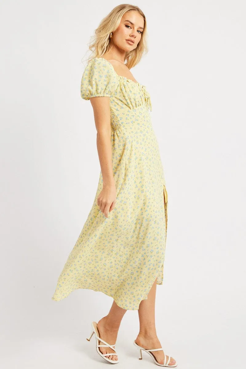 Yellow Ditsy Midi Dress Puff Sleeve sold by Ally Fashion product image thumbnail 4