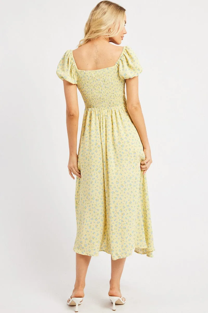 Yellow Ditsy Midi Dress Puff Sleeve sold by Ally Fashion product image thumbnail 5