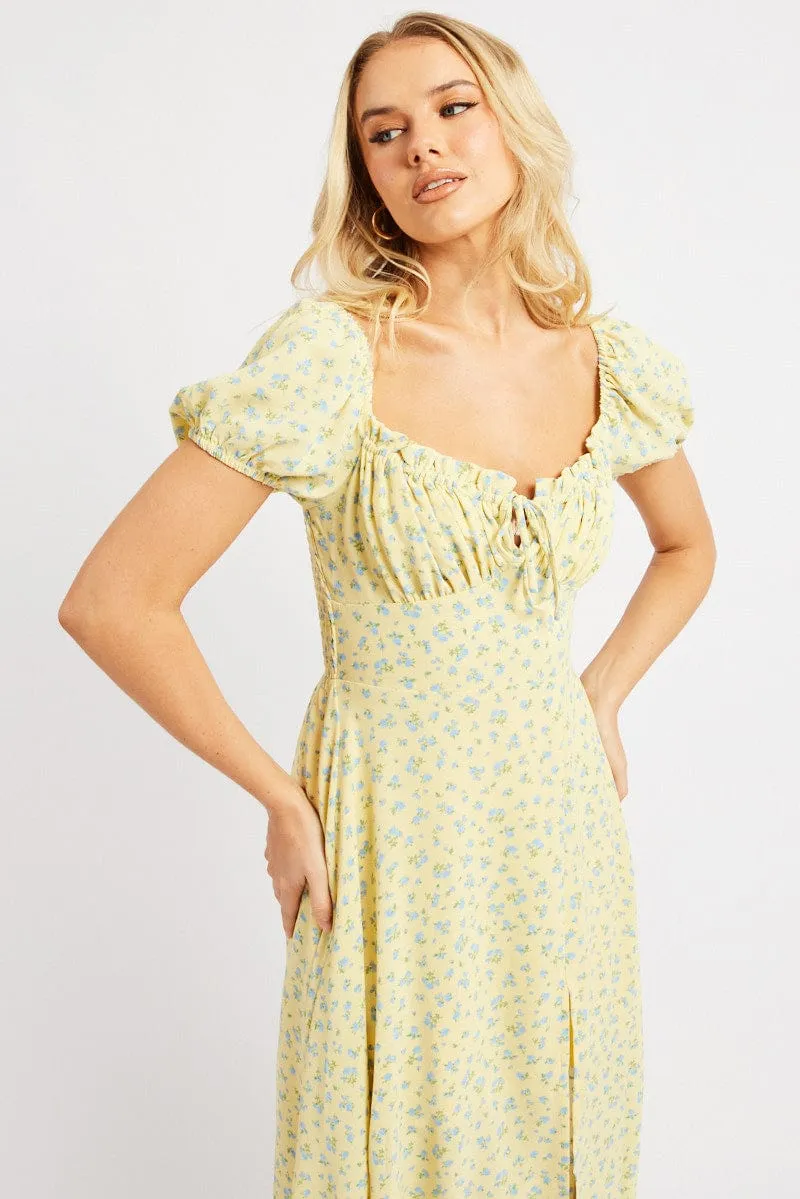 Yellow Ditsy Midi Dress Puff Sleeve sold by Ally Fashion product image thumbnail 2