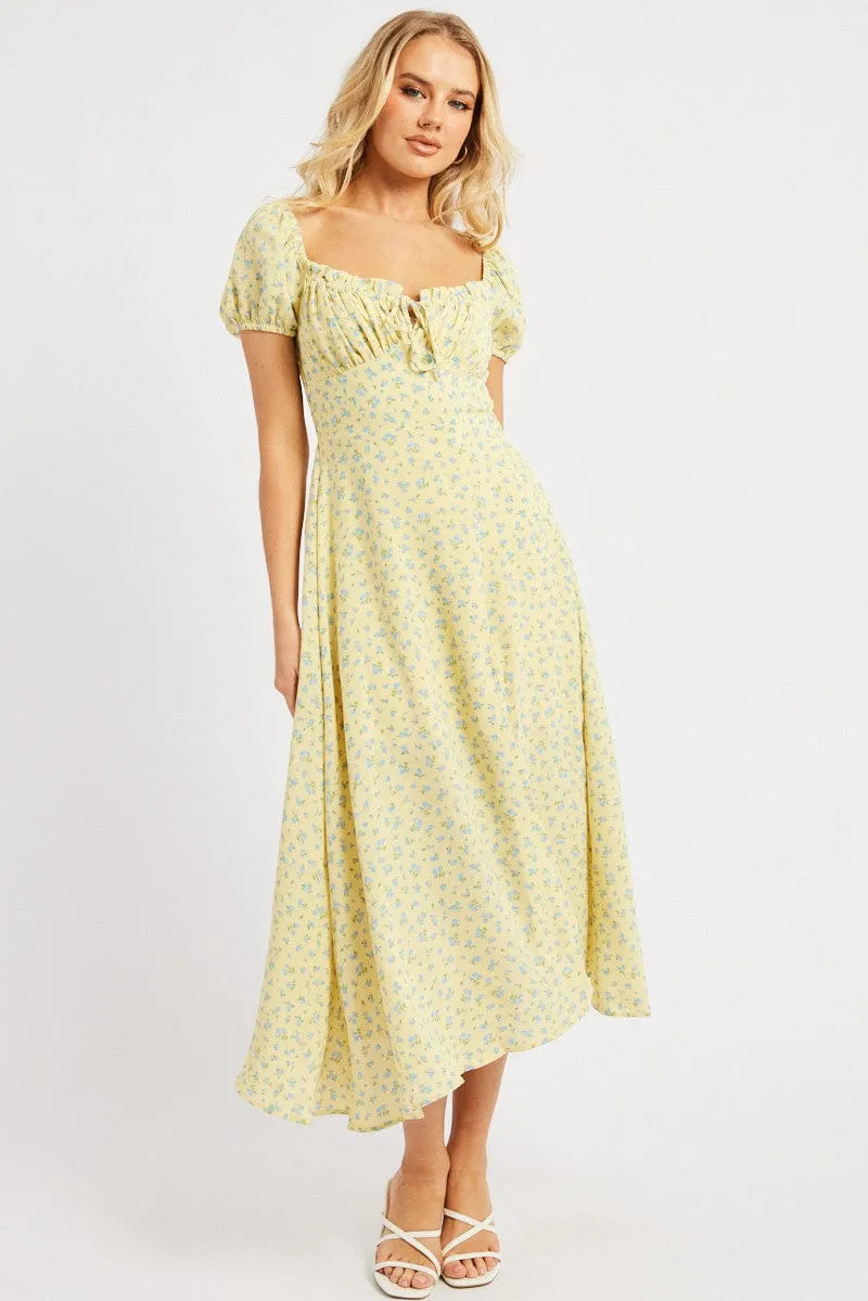 Yellow Ditsy Midi Dress Puff Sleeve sold by Ally Fashion product image thumbnail 3