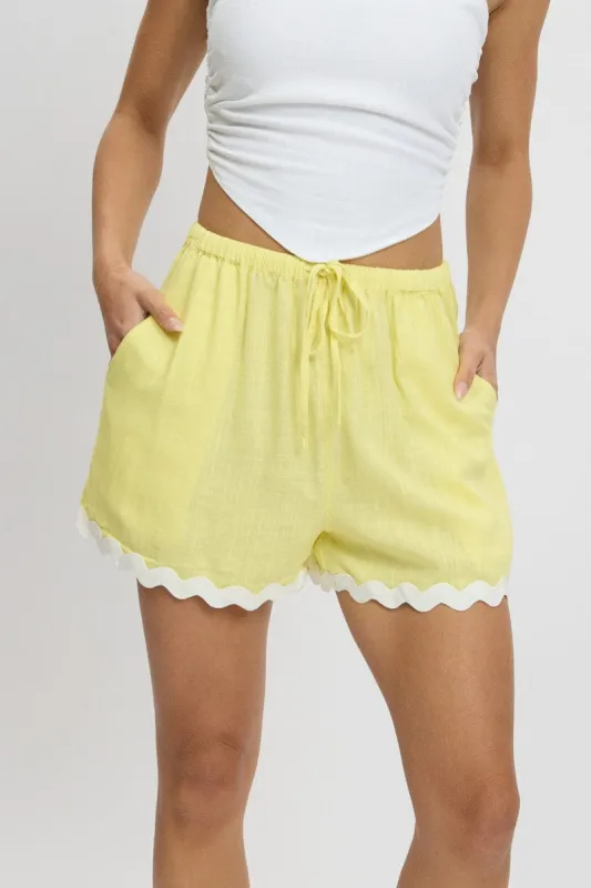 Yellow Shorts Elasticated Waist Ric Rac sold by Ally Fashion