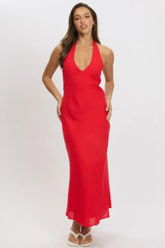 Red Midi Dress Halter Neck sold by Ally Fashion