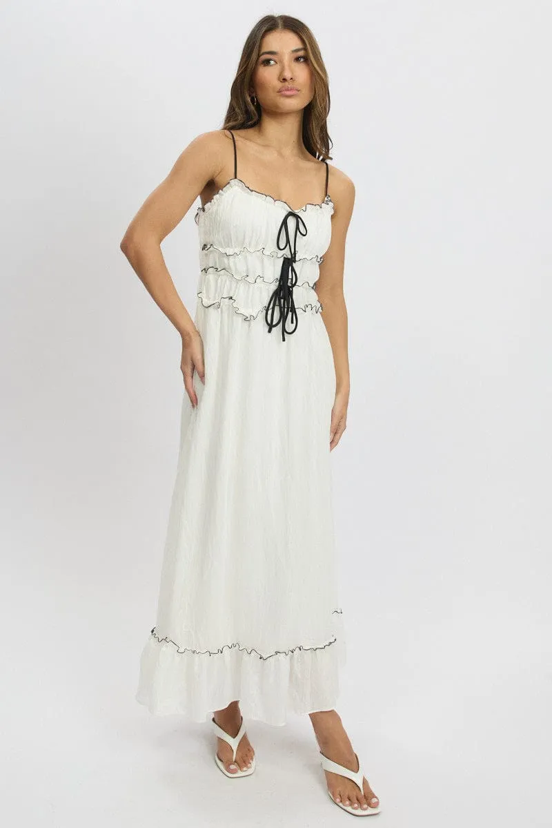White Midi Dress Contrast Tie sold by Ally Fashion