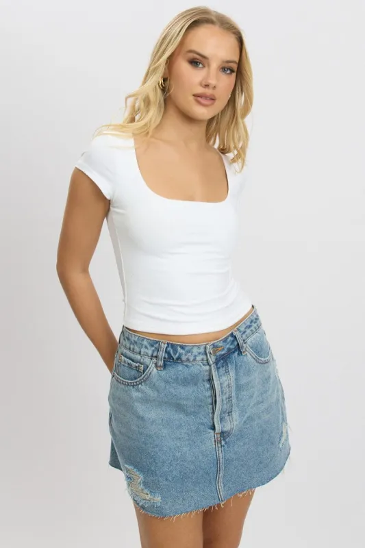 White Supersoft Top Short Sleeve Scoop Neck sold by Ally Fashion