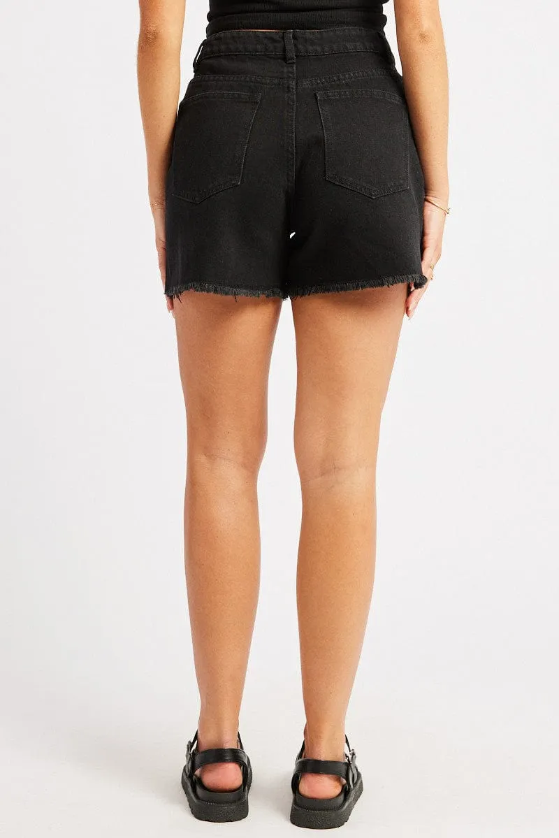 Black Relaxed Denim Short Mid Rise sold by Ally Fashion product image thumbnail 5