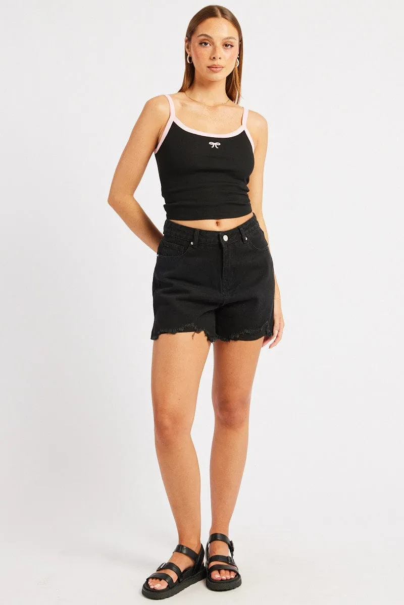 Black Relaxed Denim Short Mid Rise sold by Ally Fashion product image thumbnail 2