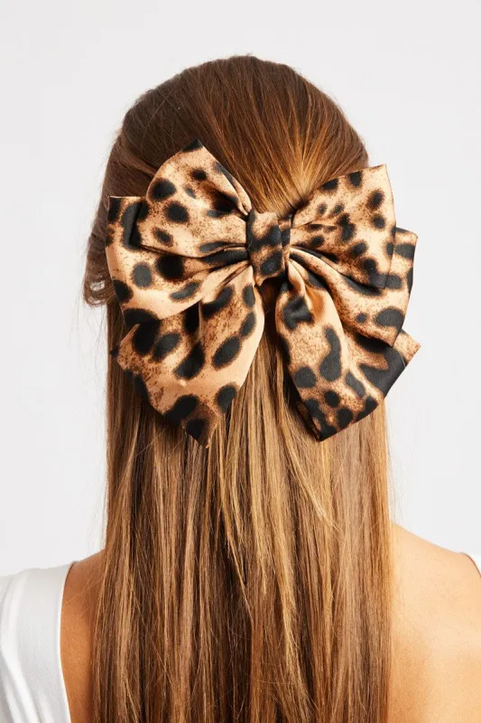 Brown Animal Print Bow Hair Clip sold by Ally Fashion