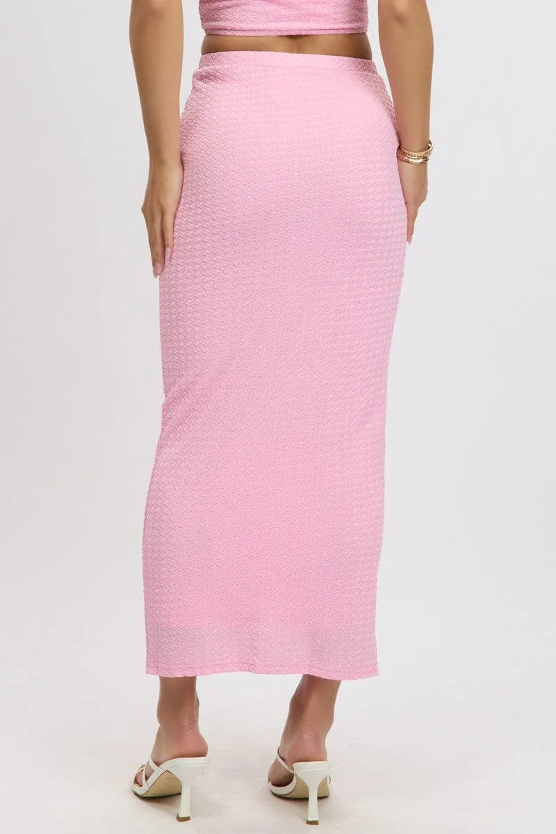 Pink Midi Skirt High Rise Textured Jersey sold by Ally Fashion product image thumbnail 5