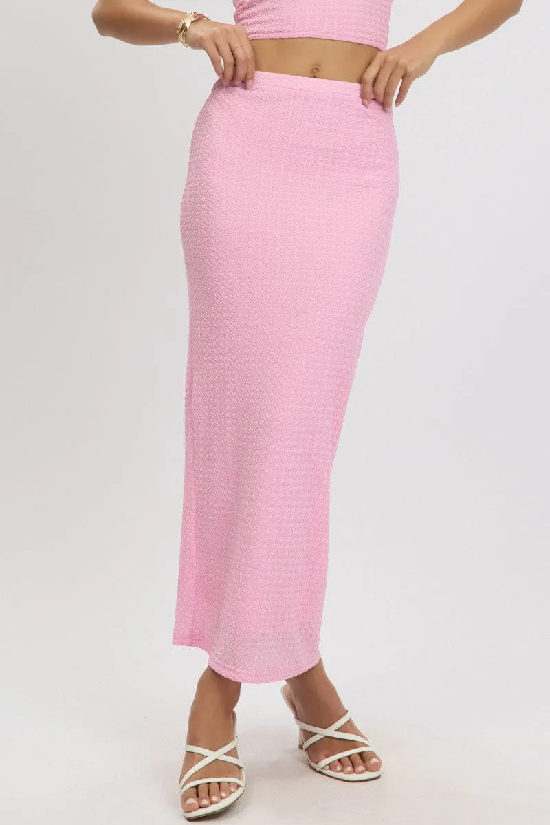 Pink Midi Skirt High Rise Textured Jersey sold by Ally Fashion product image thumbnail 3