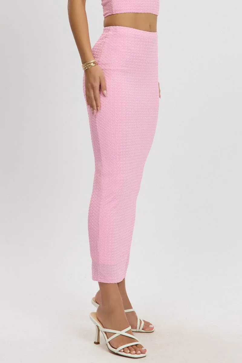 Pink Midi Skirt High Rise Textured Jersey sold by Ally Fashion product image thumbnail 4