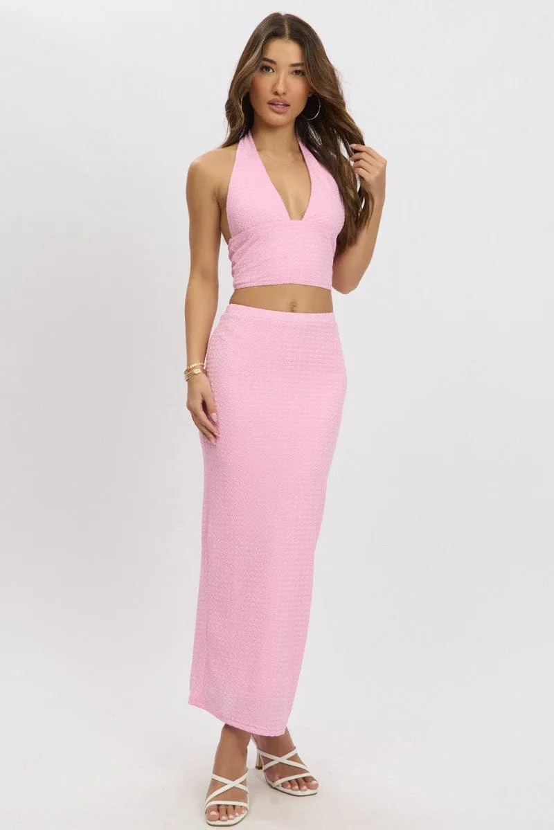 Pink Midi Skirt High Rise Textured Jersey sold by Ally Fashion product image thumbnail 2