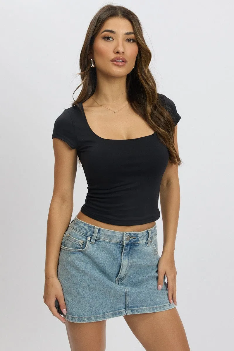 Black Supersoft Top Short Sleeve Scoop Neck sold by Ally Fashion product image thumbnail 3