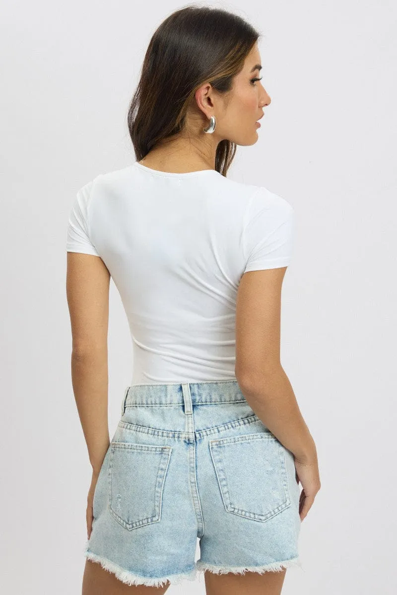 White Bodysuit Short Sleeve Crew Neck Supersoft sold by Ally Fashion product image thumbnail 5