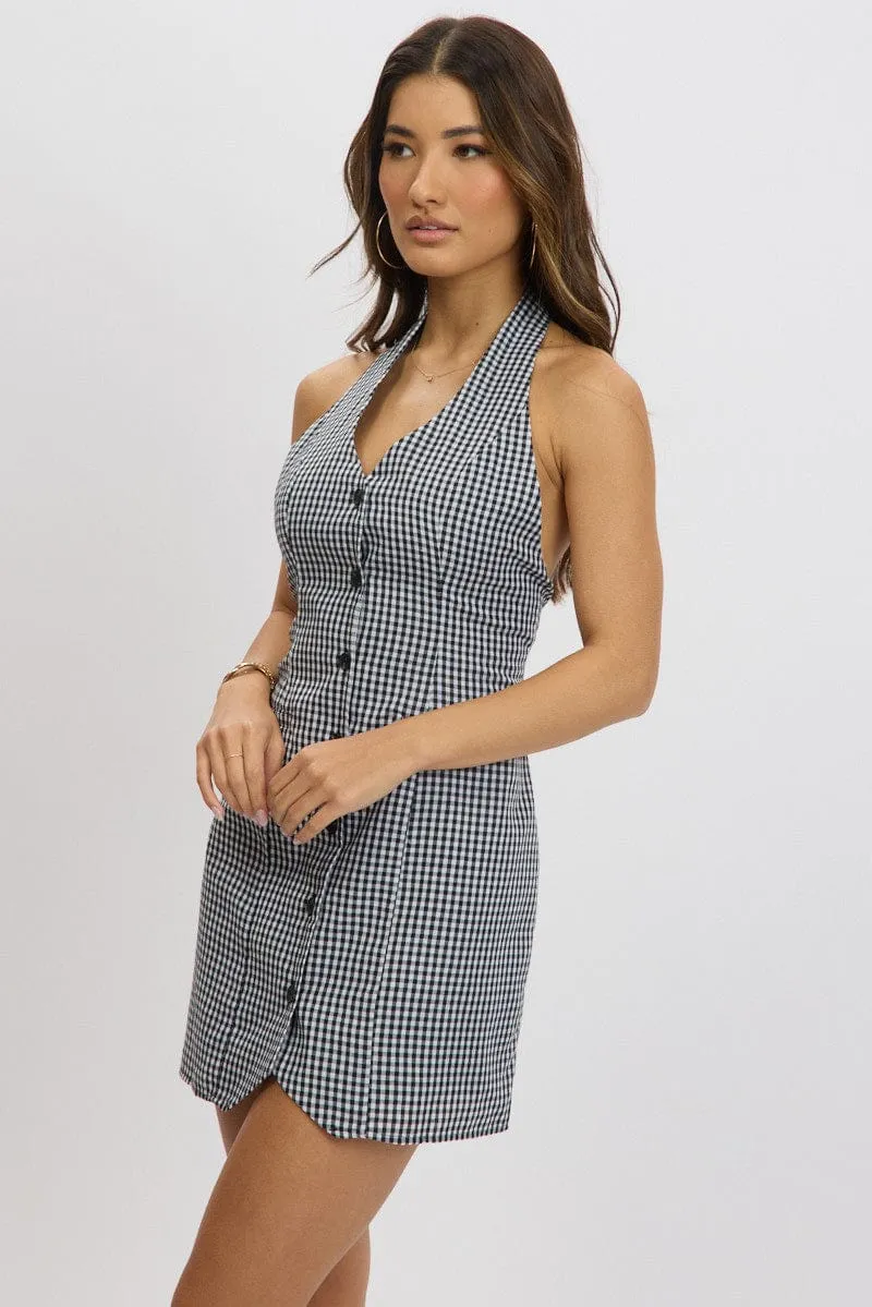 Blue Check Halter Neck Dress Mini sold by Ally Fashion product image thumbnail 4