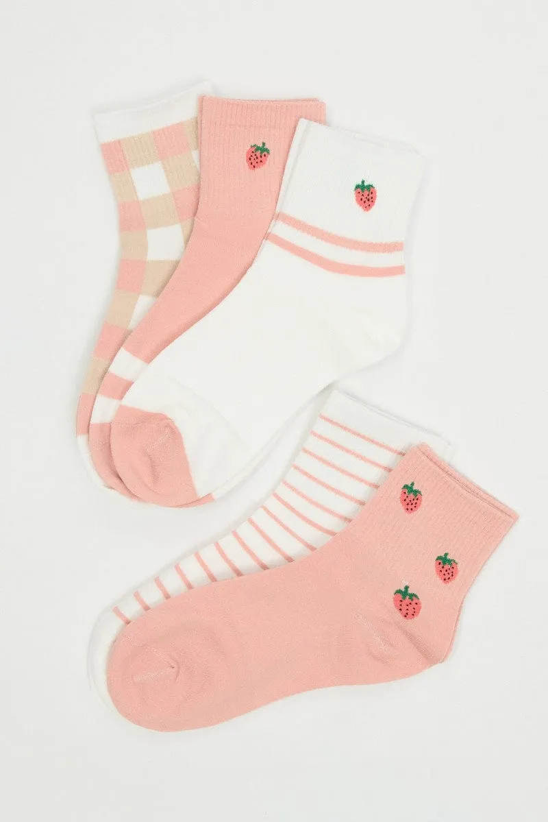 Pink 5 Pack Strawberry Socks sold by Ally Fashion product image thumbnail 2