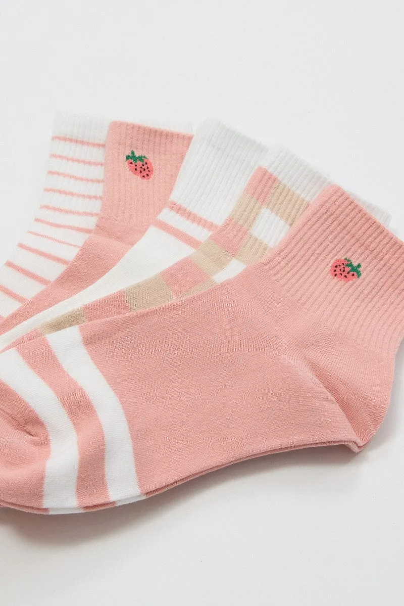 Pink 5 Pack Strawberry Socks sold by Ally Fashion