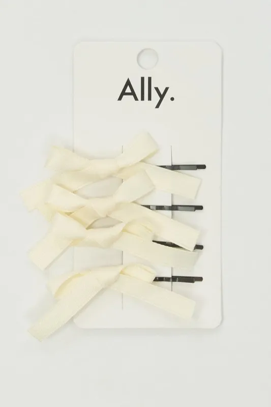 White 4 Pack Mini Satin Bow Bobby Pins sold by Ally Fashion