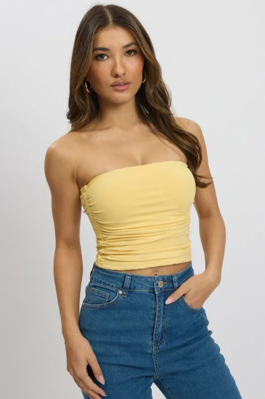 Yellow Bandeau Top Side Rushed Supersoft sold by Ally Fashion