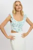 Blue Floral Crop Top Frill Sleeve sold by Ally Fashion