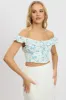 Blue Floral Crop Top Frill Sleeve sold by Ally Fashion