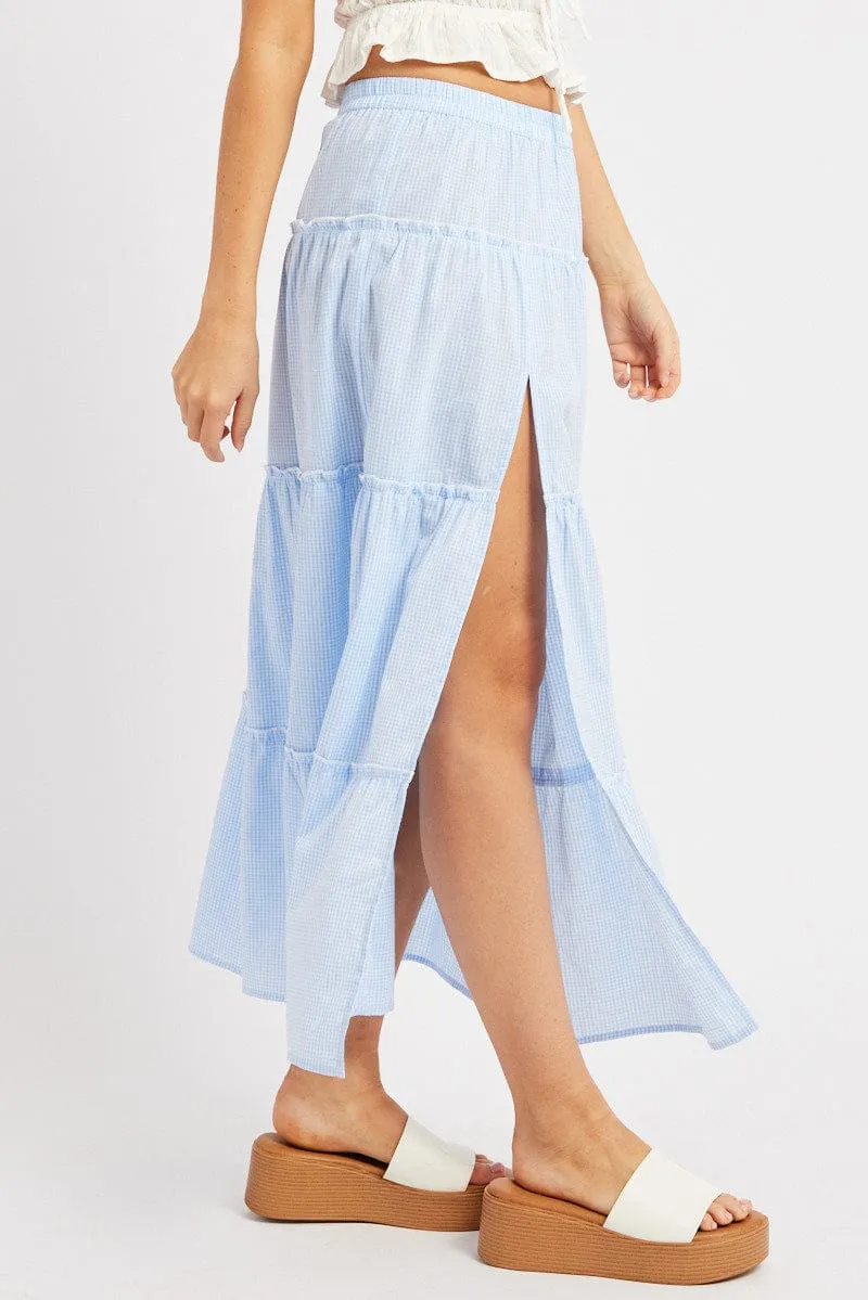 Blue Check Tiered Maxi Slit Skirt sold by Ally Fashion product image thumbnail 4