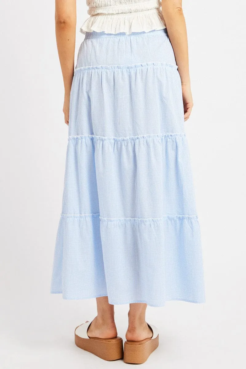 Blue Check Tiered Maxi Slit Skirt sold by Ally Fashion product image thumbnail 5