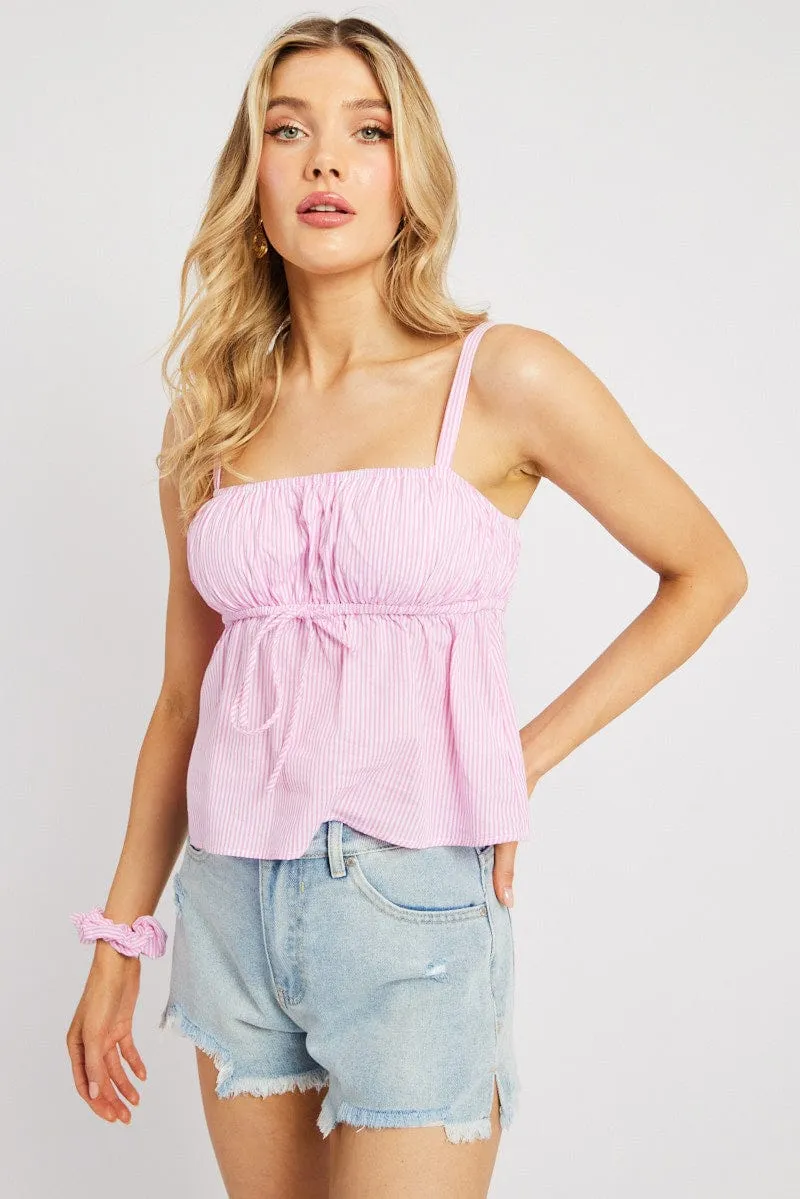 Pink Stripe Cami Top Sleeveless Gathered sold by Ally Fashion product image thumbnail 3