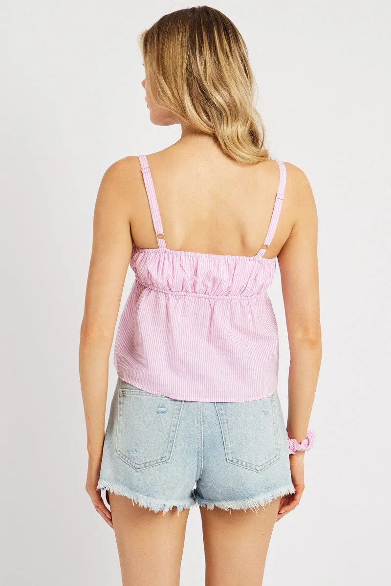 Pink Stripe Cami Top Sleeveless Gathered sold by Ally Fashion product image thumbnail 5