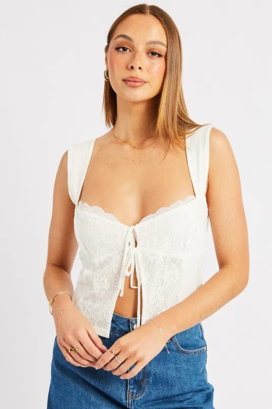 White Tie Up Top Sleeveless sold by Ally Fashion