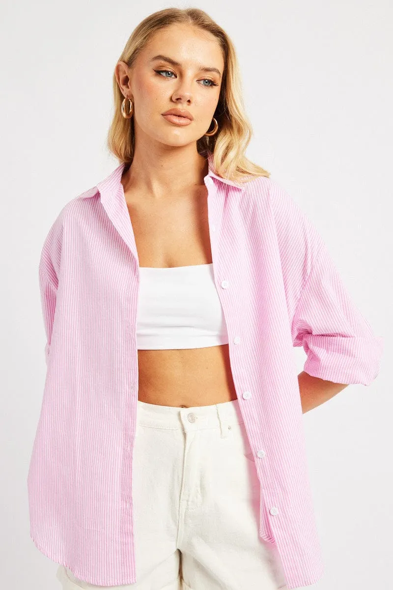 Pink Stripe Relaxed Shirt Long Sleeve sold by Ally Fashion product image thumbnail 3