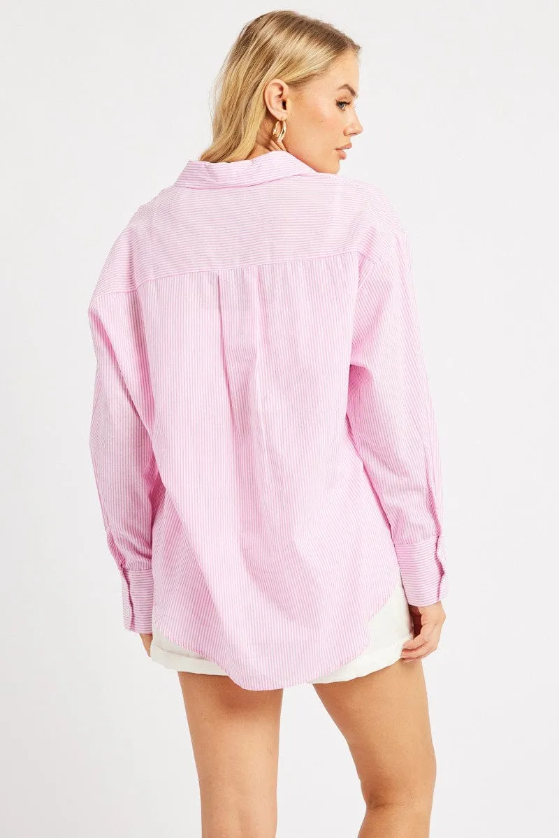 Pink Stripe Relaxed Shirt Long Sleeve sold by Ally Fashion product image thumbnail 5