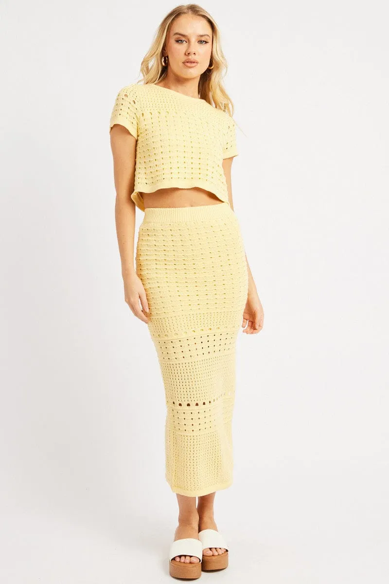 Yellow Knit Top Short Sleeve Crew Neck sold by Ally Fashion product image thumbnail 2