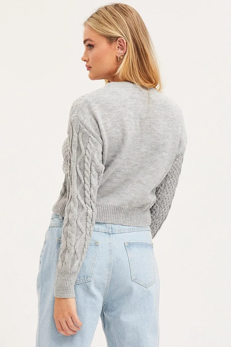 Grey Knit Top Long Sleeve Round Neck Cable sold by Ally Fashion product image thumbnail 5