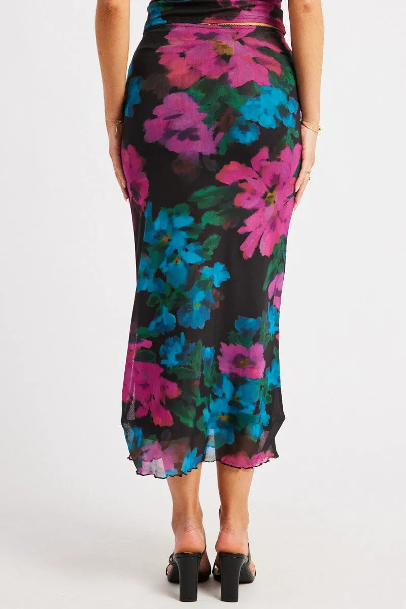 Multi Floral Mesh Skirt Elasticated Picot Trim Midaxi sold by Ally Fashion product image thumbnail 5