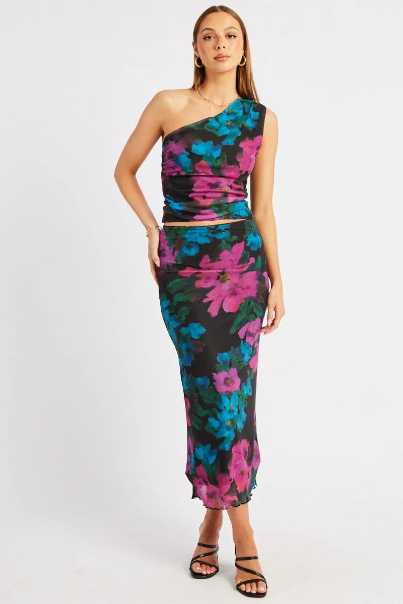 Multi Floral Mesh Skirt Elasticated Picot Trim Midaxi sold by Ally Fashion product image thumbnail 2