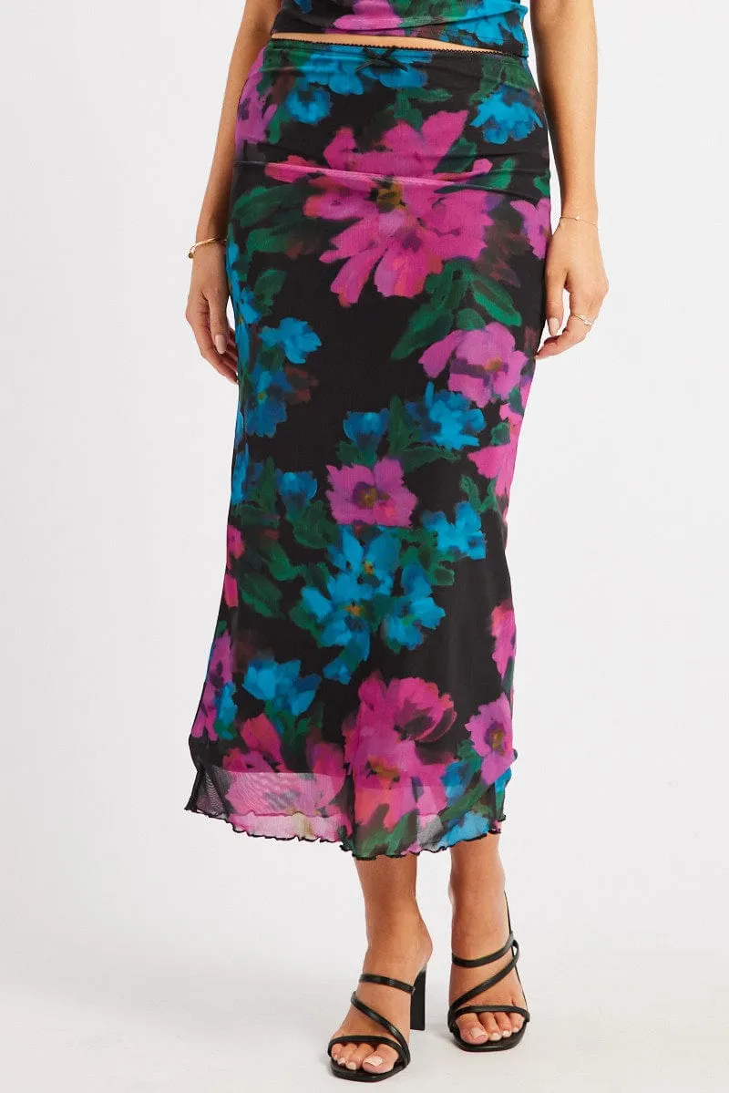 Multi Floral Mesh Skirt Elasticated Picot Trim Midaxi sold by Ally Fashion product image thumbnail 3