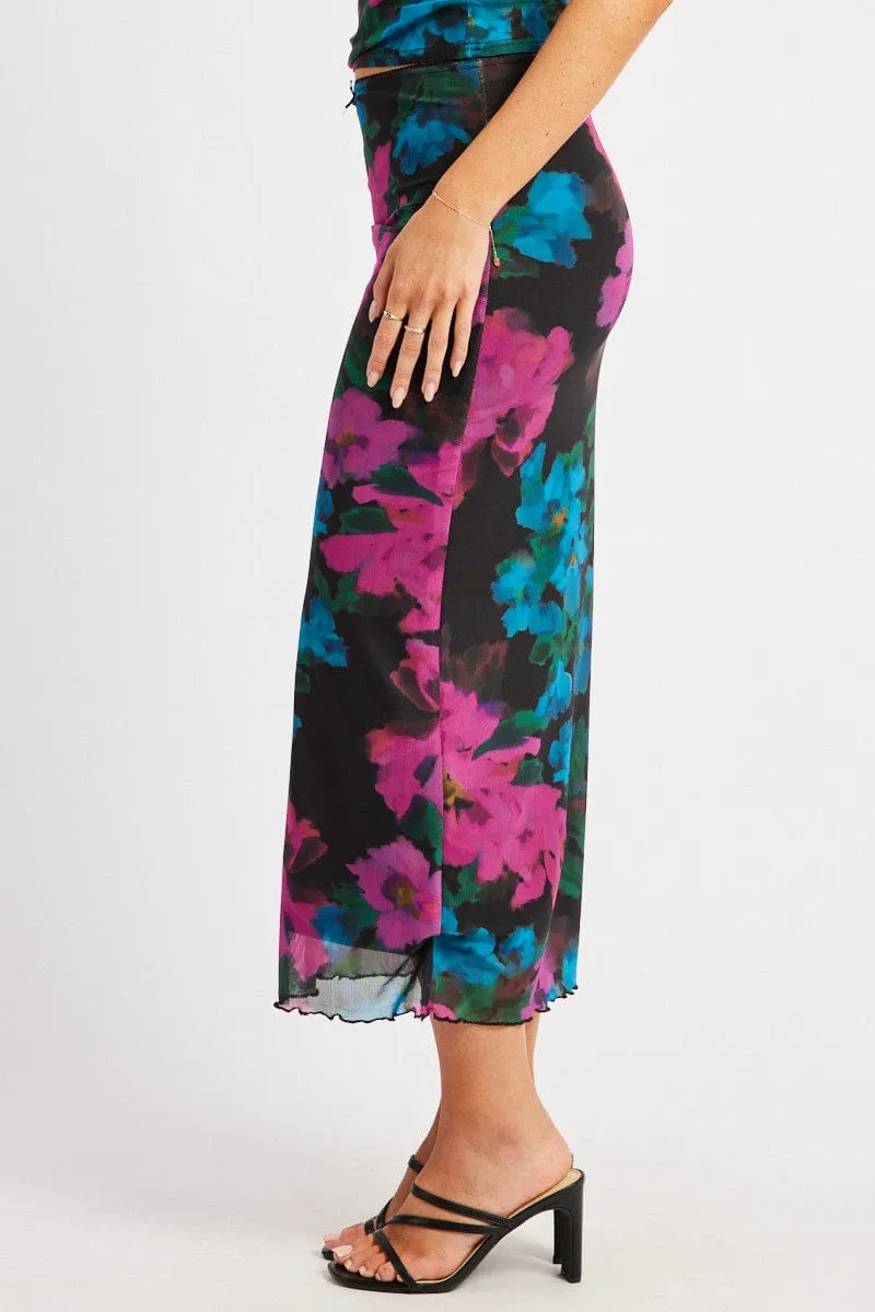 Multi Floral Mesh Skirt Elasticated Picot Trim Midaxi sold by Ally Fashion product image thumbnail 4