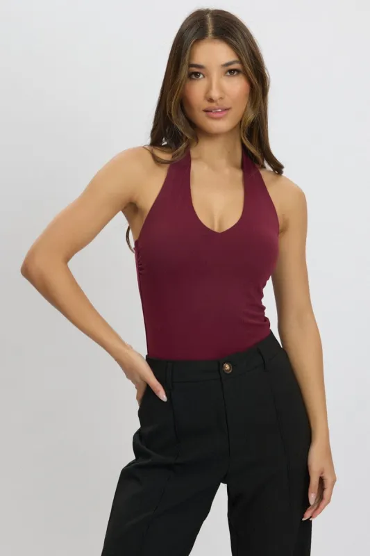 Red Supersoft Bodysuit Halter Neck sold by Ally Fashion