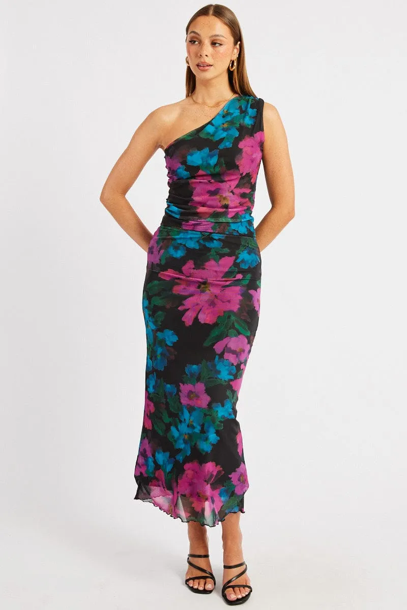Pink Floral One Shoulder Top Sleeveless Mesh sold by Ally Fashion product image thumbnail 2