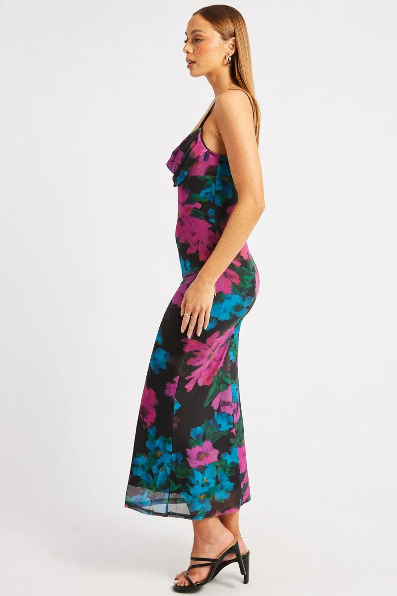 Pink Floral Bodycon Dress Singlet Cowl Neck Maxi sold by Ally Fashion product image thumbnail 4