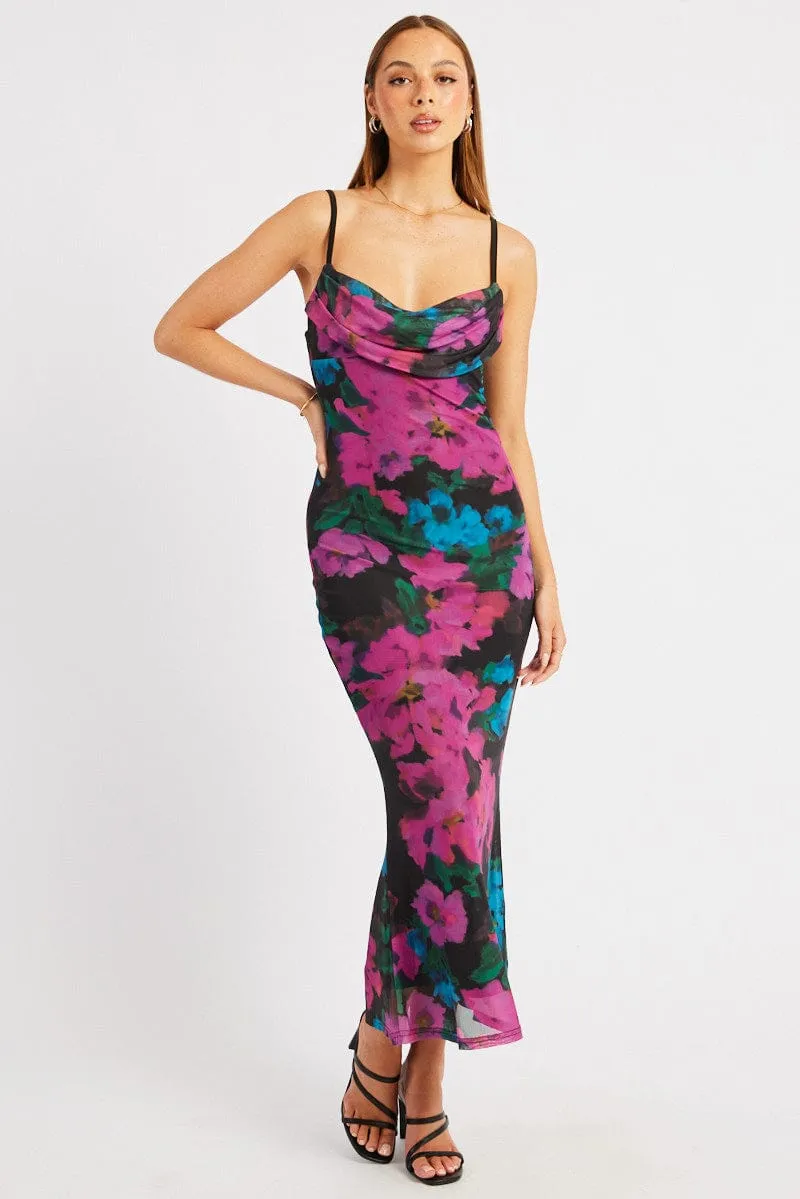 Pink Floral Bodycon Dress Singlet Cowl Neck Maxi sold by Ally Fashion product image thumbnail 3