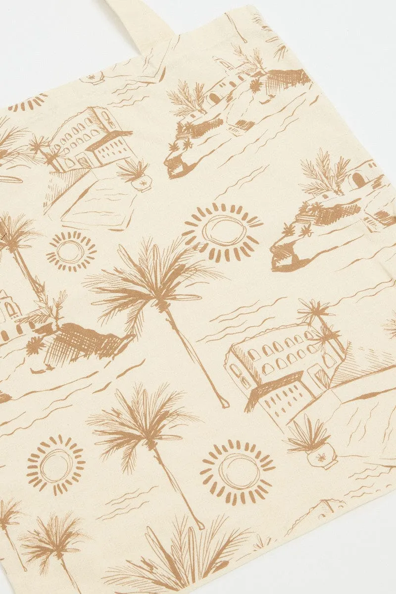 Beige Abstract Tote Bag Printed Beachside Escape sold by Ally Fashion product image thumbnail 2