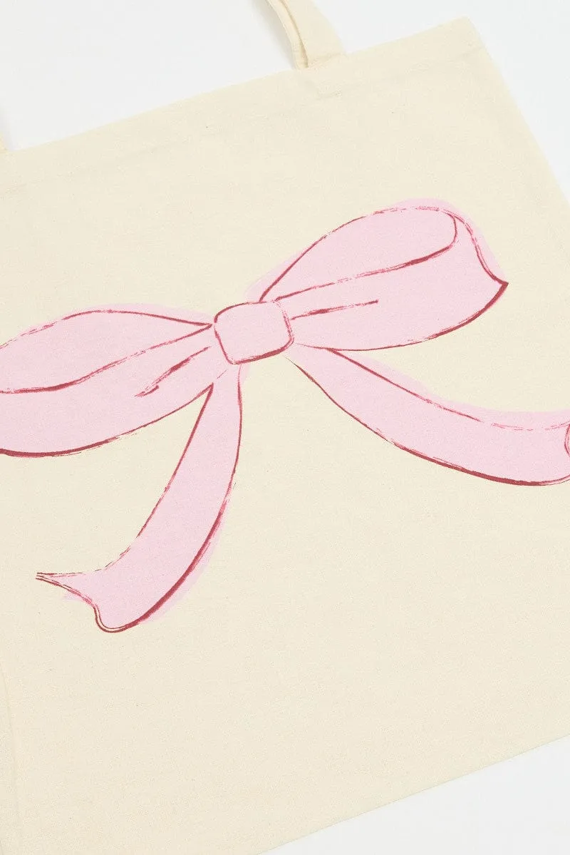 Pink Print Tote Bag Printed Bow Croquettecore sold by Ally Fashion product image thumbnail 2